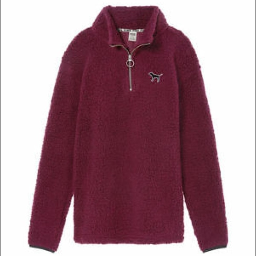 VS PINK Sherpa 3/4 Zip Maroon Pullover